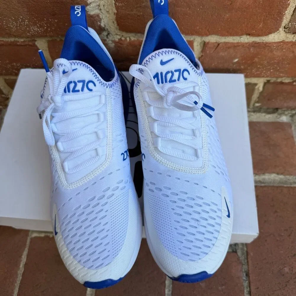 Nike Men's Air Max 270 Mesh Lace Up Athletic Shoes White Racer Blue Size 8.5 NEW